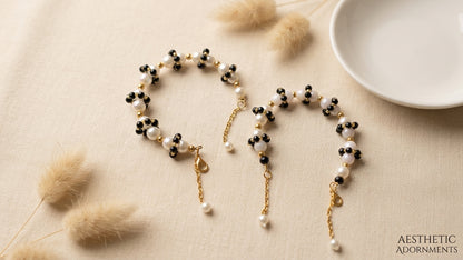 Pearl & Black Crystal Bracelet Pair
