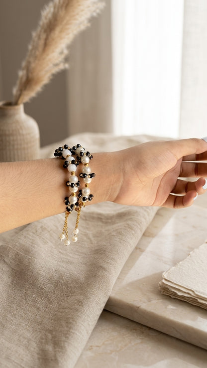 Pearl & Black Crystal Bracelet Pair