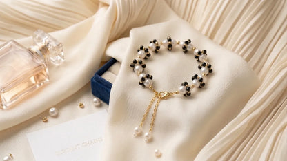 Pearl & Black Crystal Bracelet Pair