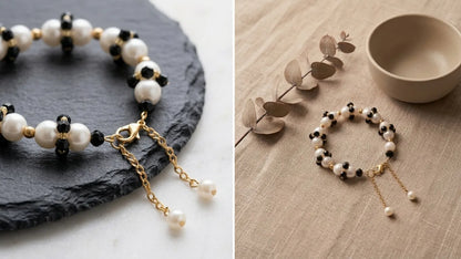 Pearl & Black Crystal Bracelet Pair