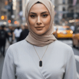 Minimalist gold-tone chain necklace with a black rectangular pendant on a dark background.”