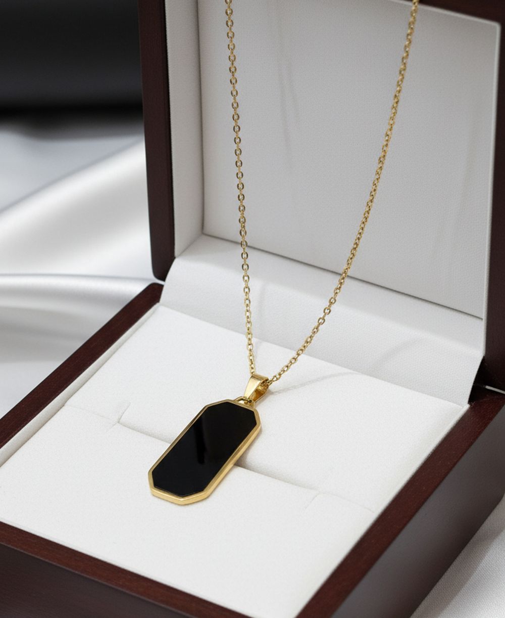 Black Octagon Pendant Necklace